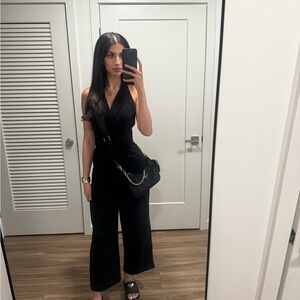 Black Halter Jumpsuit - Elegant Wide-Leg Women's Jumpsuit